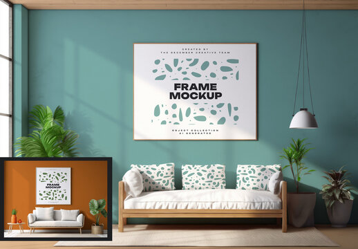 2 Mockups of Frames in the Interior. AI Generated