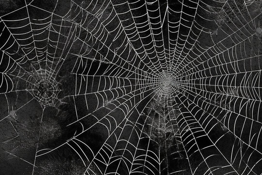 web spiders and spiders on a black chalk board background