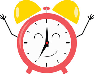 Illustration of an alarm clock with a face. time