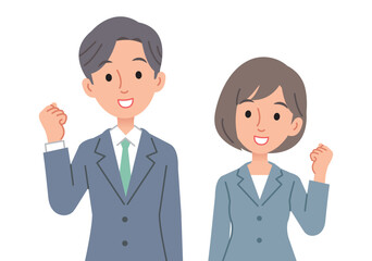 ガッツポーズをするビジネスパーソン男女