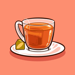 Cup of hot tea with brewed tea bag illustration vector