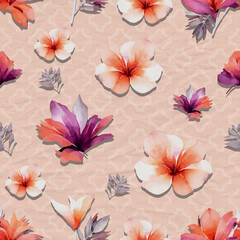Tropical flower seamless patterns, abstract 