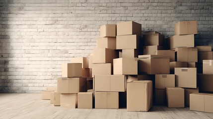 blank cardboard boxes in warehouse