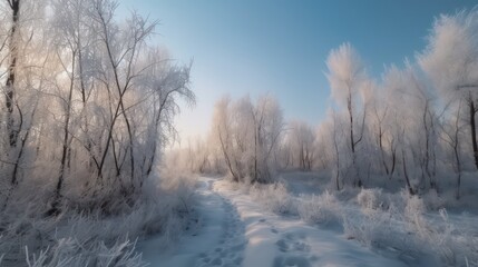 Obraz na płótnie Canvas Beautiful winter landscape background. Path in the snowy. Generative AI.
