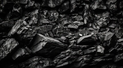 Black and white grunge. Rock texture. Dark stone background. Generative AI.