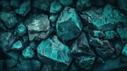 Blue green stone background. Abstract turquoise background. Rock turquoise wallpaper background. Generative AI.