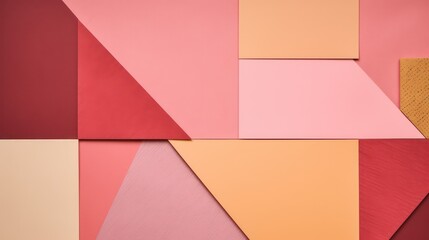 Composition from pink old colored paper. Abstract geometric wallpaper background. Generative AI.