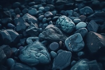 Fototapeta na wymiar Dark blue stone background. Toned rock texture wallpaper background. Generative AI.