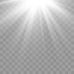 Vector transparent light beams. Light png. Special flash light effect. Glowing sunbeams effect, bright sun or spotlight beams. Decor element isolated on transparent background.