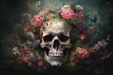 Skull flowers art. Generate Ai