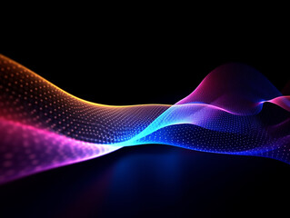 Multicolor glow waves, in the style of dotted, 3d space, abstract blue lights, streamlined design, rhythmic lines, lens flare, stockphoto, backlight, no text on the picture