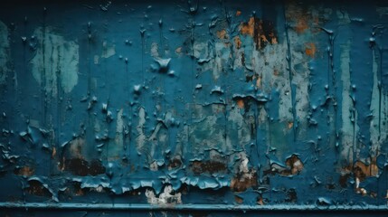 Old blue metal painted wall. Cracked Paint Texture. Dark blue rustic wallpaper background. Generative AI.