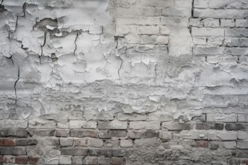 Old brick wall with cracks. White brick 
 wall texture wallpaper background. Generative AI.