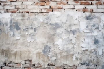 Old brick wall with cracks. White brick 
 wall texture wallpaper background. Generative AI.