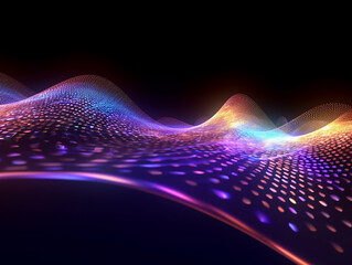 Fototapeta na wymiar Multicolor glow waves, in the style of dotted, 3d space, abstract blue lights, streamlined design, rhythmic lines, lens flare, stockphoto, backlight, no text on the picture