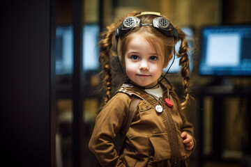 Happy girl in software developer costume with Generative AI