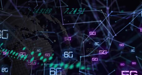 Animation of 5g and 6g text and data processing over network of connections - Powered by Adobe