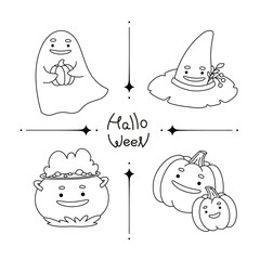 Hellowin set vector illustration flat style cartoon line black