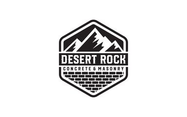 Vintage Mountain and Masonry brick wall construction logo template	
