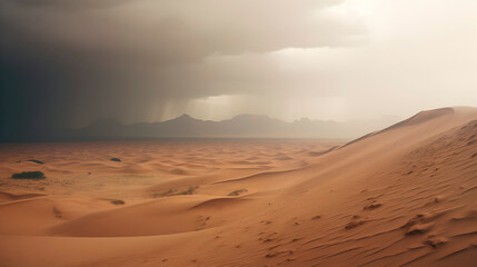 Obraz na płótnie Canvas A rainy day in the hot desert with sand dunes
