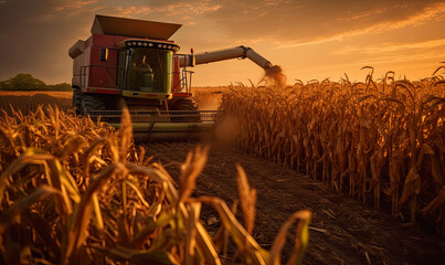 harvest, large agricultural machines work in the field, ai generative