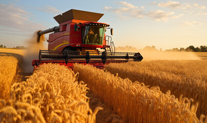 Fototapeta premium harvest, large agricultural machines work in the field, ai generative