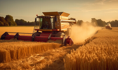 Obraz premium harvest, large agricultural machines work in the field, ai generative