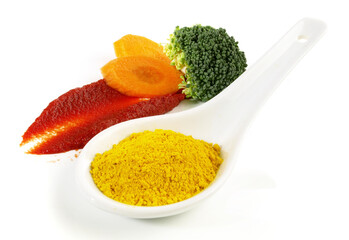 Beta Carotine Powder with Vegetables isolated on white Background