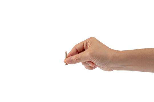 Metal bolt in hand isolated on transparent background