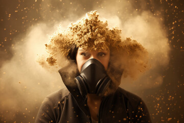 Dust allergy: Visual representation of a person coughing or wearing a mask to protect against dust particles Generative AI