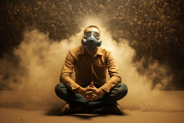 Dust allergy: Visual representation of a person coughing or wearing a mask to protect against dust particles Generative AI