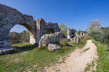 Fototapeta na wymiar Barbegal aqueduct (Aqueduc Romain de Barbegal) near Arles, Fontvieille, Provence, France
