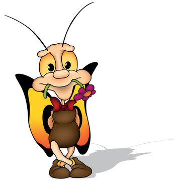 recommend clip art: Standing Butterfly with Yellow Wings and a Flower in his Mouth