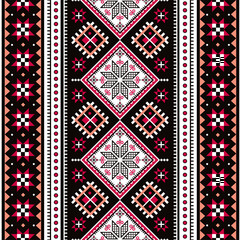 Ukrainian Hutsul Pysanky vector seamless pattern stars and geometric vertical shapes, folk art Easter eggs repetitive design 
