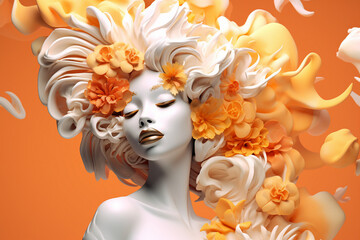 Creative generative ai collage of stunning gorgeous magic mysterious goddess with floral hair