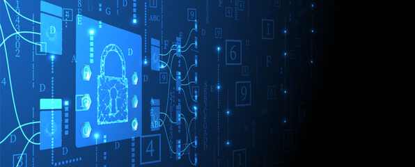 internet digital security technology concept for business background. Lock on circuit board