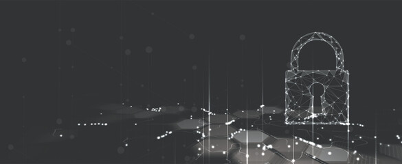 internet digital security technology concept for business background. Lock on circuit board