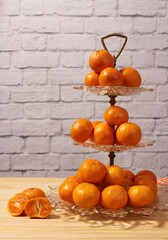 Antique Crystal Dish With Small Oranges. Dessert Display