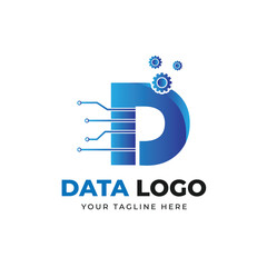 Vector flat letter d creative technological data logo design template