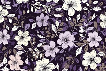 Obraz premium Floral background, vivid colors. Abstract leaf and flowers design on a dark background. Generative AI