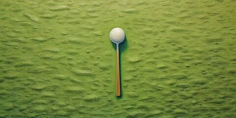 A spoon is positioned such that it is resting on top of a green surface.