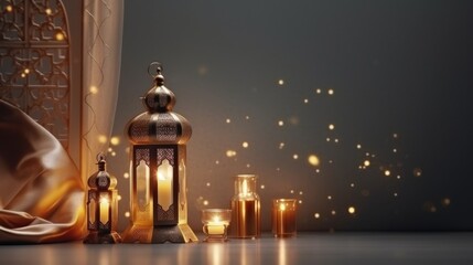 Fototapeta na wymiar Arabic Ramadan celebration promo banner background Created With Generative AI Technology