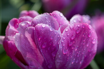 Macro shot of tulip with water drops, Keukenhof flower garden, Lisse, Netherlands