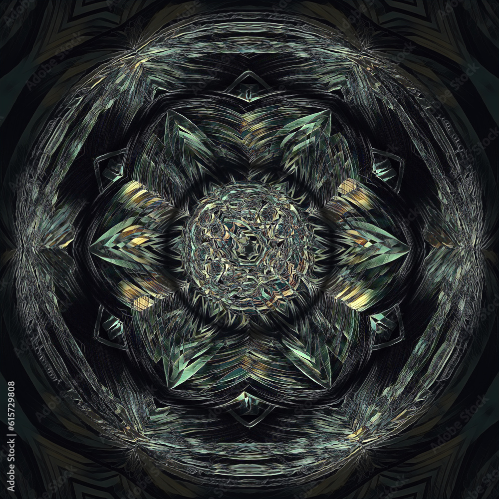 Poster silver and grey intricate design and unique pattern and a dark background