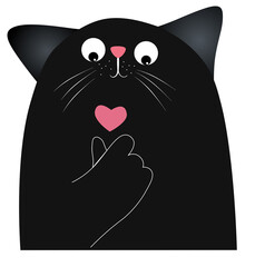 Black cat with mini heart vector illustration