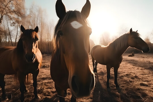 Mustangs Roaming Free in Nature's Canvas. Generative AI
