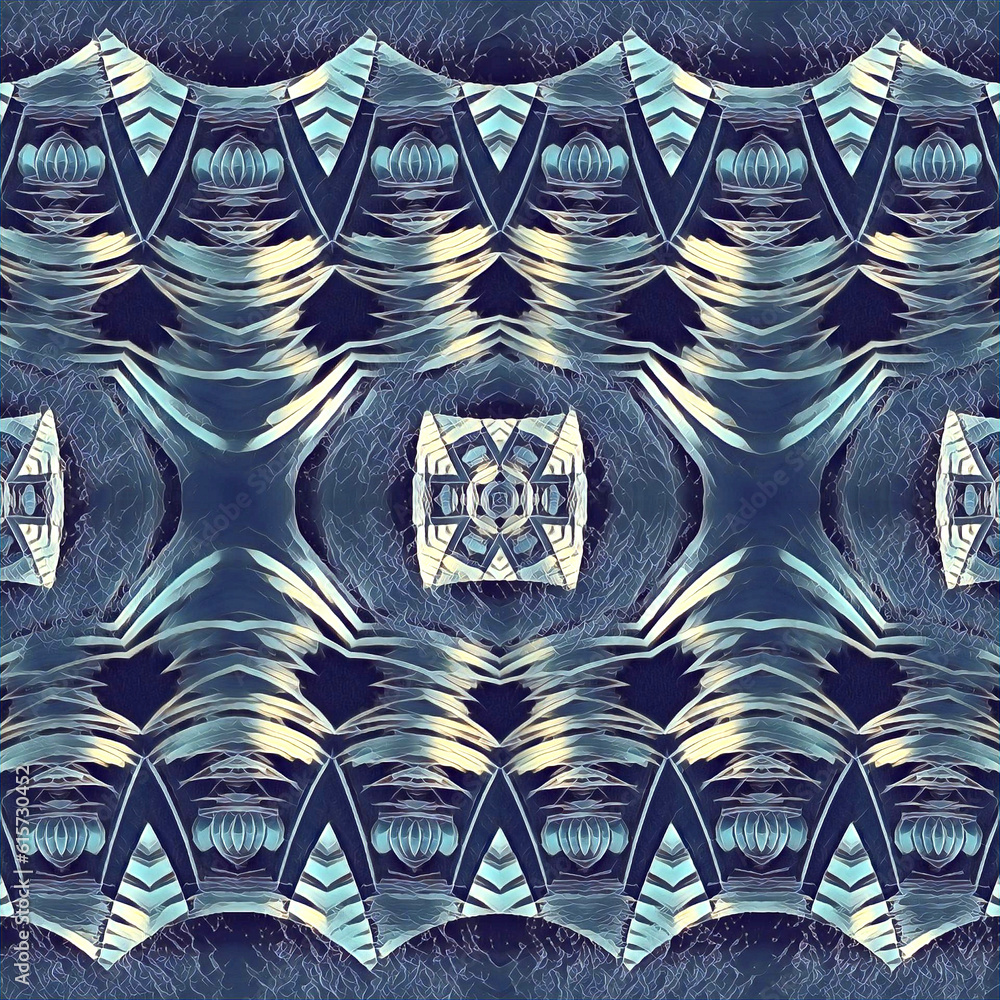 Poster creative unique art-deco style pattern and repeating design in grey and blue colours
