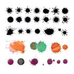 Watercolor stains drops and splashes vector set