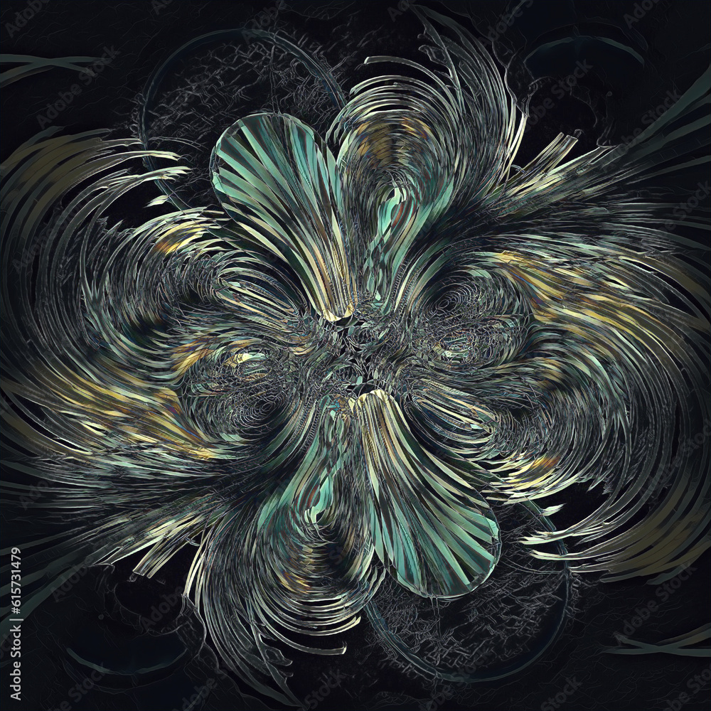 Poster silver and grey intricate design and unique pattern and a dark background