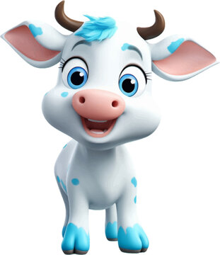 Cute cow in 3D style .